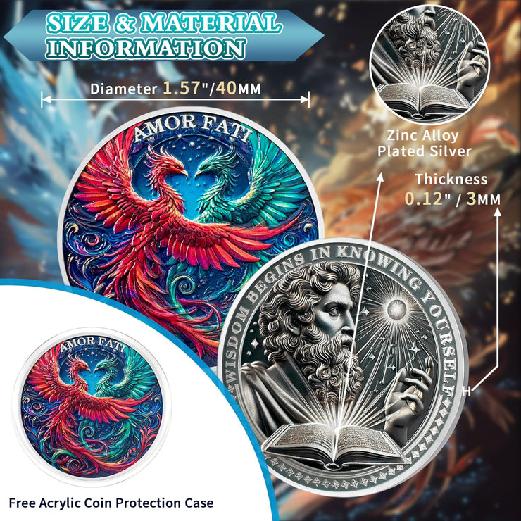 Red and Green Phoenix Momento Mori Stoic Coins Stoicism Coin