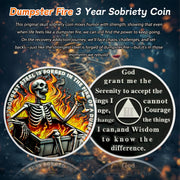 Dumpster Fire Skull 3 Year Sobriety Coin