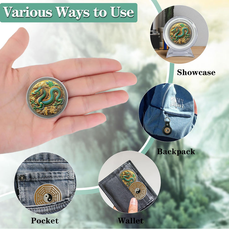 Eastern Mythology Chinese Azure Dragon Taichi Good Luck Coin