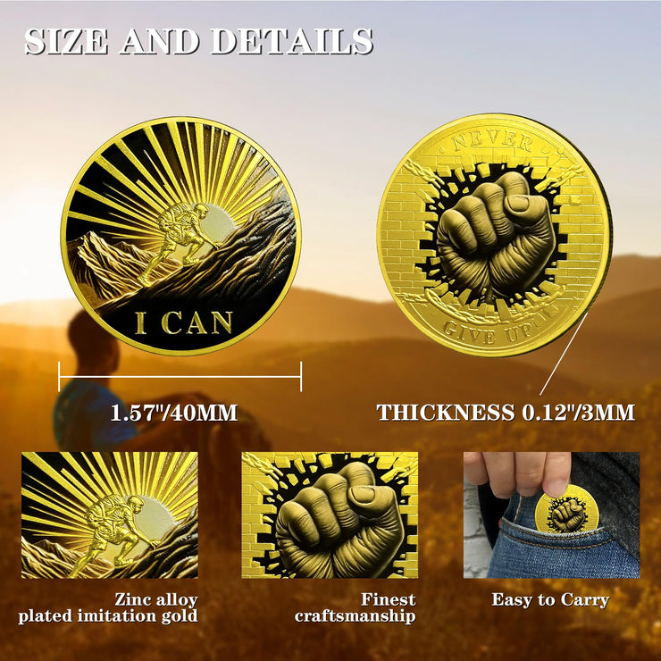 Inspirational Never Give Up Encouragement Challenge Coins
