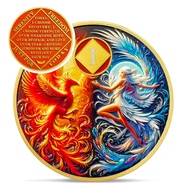 Personalized Phoenix Fairy Sun and Moon Sobriety Coin