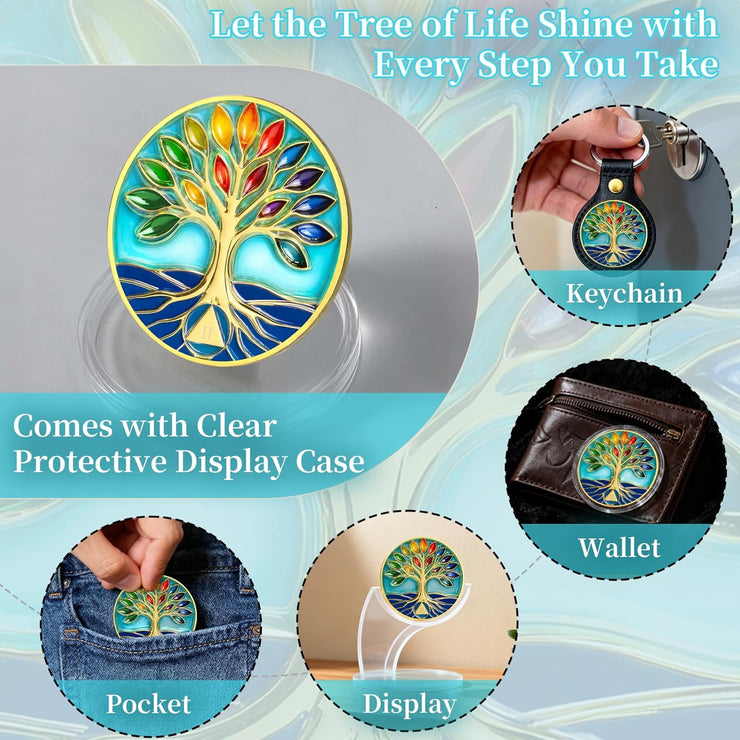Personalized See-through Glass Rainbow Tree of Life Sobriety Coin