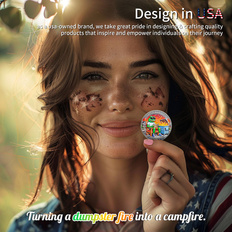 Fun Emotional Support This is Fine Dumpster Fire Frog Challenge Coin