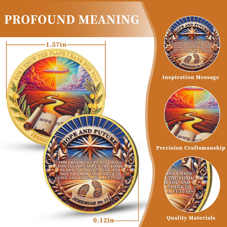 Hope and Future Bible Verse Christian Challenge Coin with Jeremiah 29:11