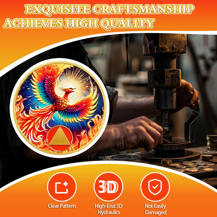 Personalized Rebirth in Fire Phoenix of Light Sobriety Coin