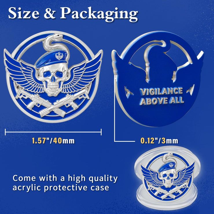 Wings of Vigilance Thin Blue Line Skull Police Challenge Coin