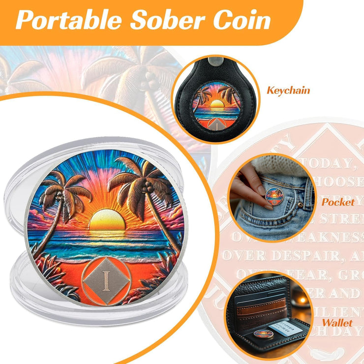 Personalized Beach Sunset Sobriety Coin