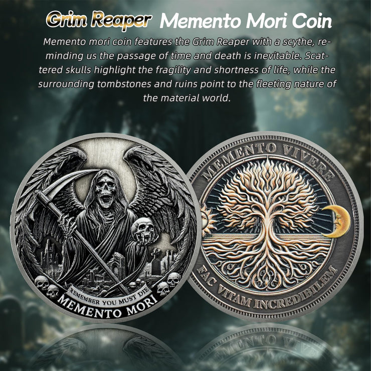 Grim Reaper Memento Mori Skull Tree of Life Stoic Coin