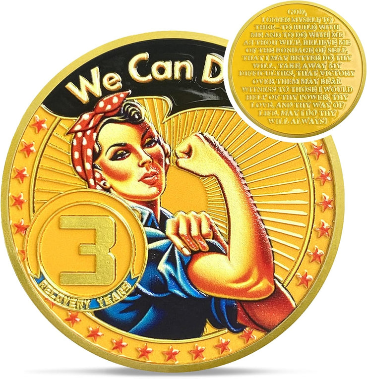 Rosie The Riveter 1-3 Year Sobriety Coin