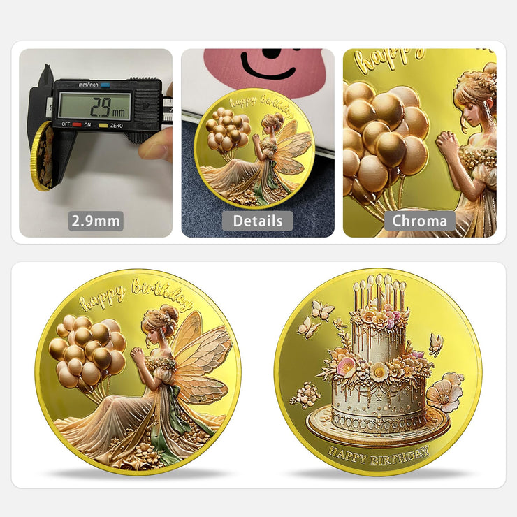 Antique Gold Fairy Angel Happy Birthday Coin