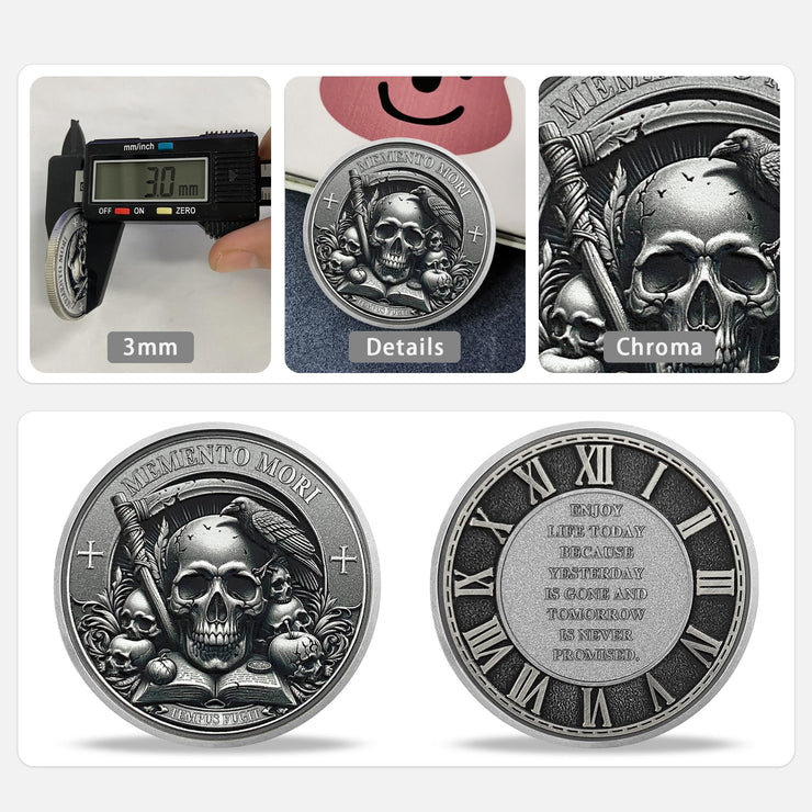 Stoic Reminder Memento Mori Coin Skull Challenge Coins