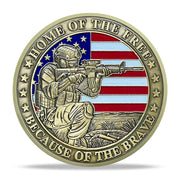 Battlefield and Rifle-wielding Patriotic Military Veterans Challenge Coin