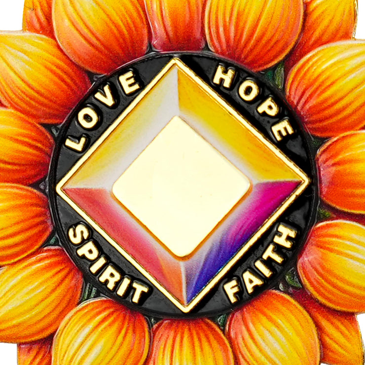 Personalized Sunflower Recovery Medallion Sobriety Coin with Serenity Message Love, Hope, Spirit & Faith Token Just for Today
