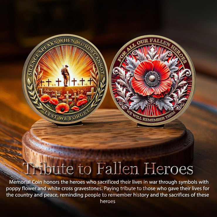 Memorial Honoring Fallen Heroes with Poppy and Cross Veterans Challenge Coin