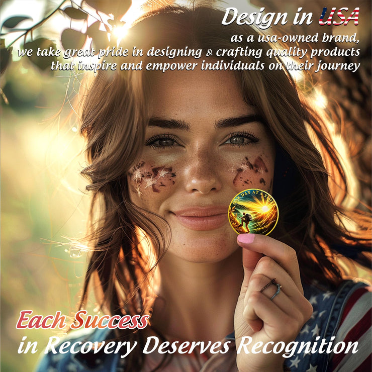 Original Hiking  One Day at A Time Sobriety Coin