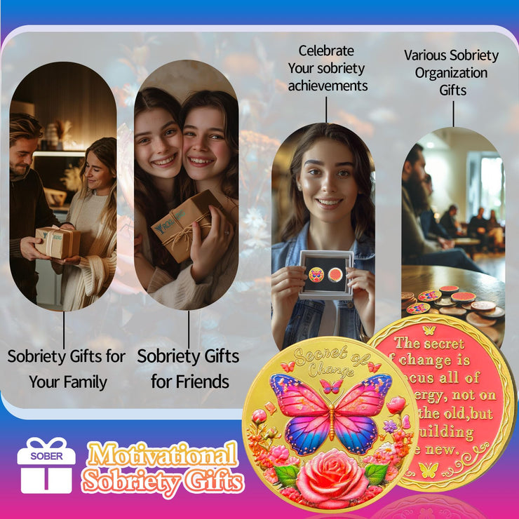 Exquisite Butterfly Secret of Change Sobriety Coin