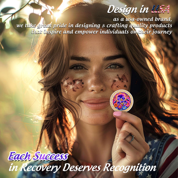 Pretty February Violet Birth Flower Sobriety Coin