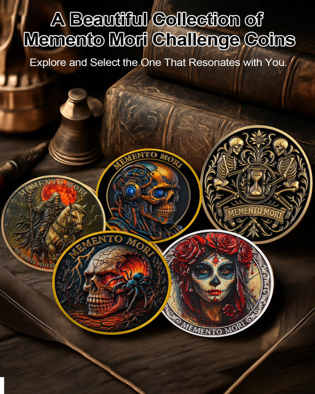 Dual Skeletons Guarding Hourglass-Symbol of Mortality and Time Memento Mori Coin