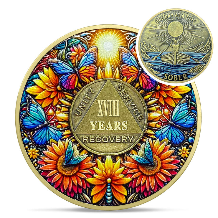Delicate Sunflower Recovery 18 Year Sobriety Coin