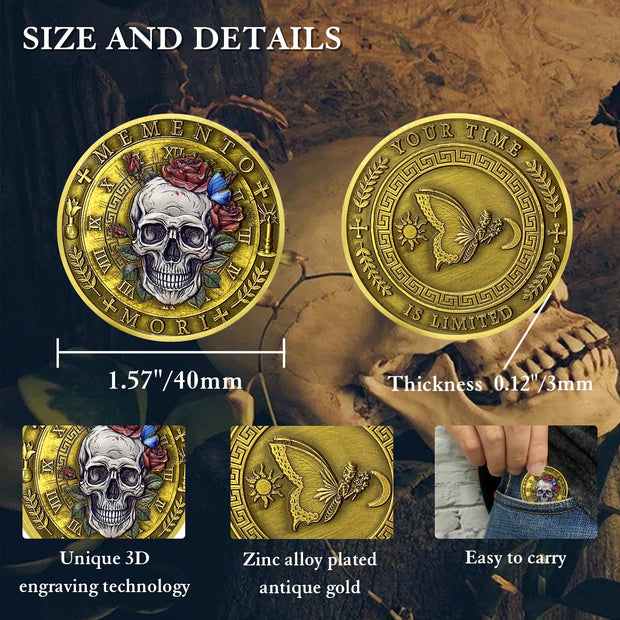 Memento Mori Vivere Stoic Reminder Token for Daily Stoic 3D Skull Challenge Coin