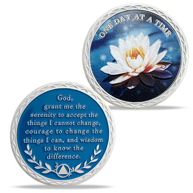 Lotus AA Sobriety Chip One Day at a Time Recovery Coin