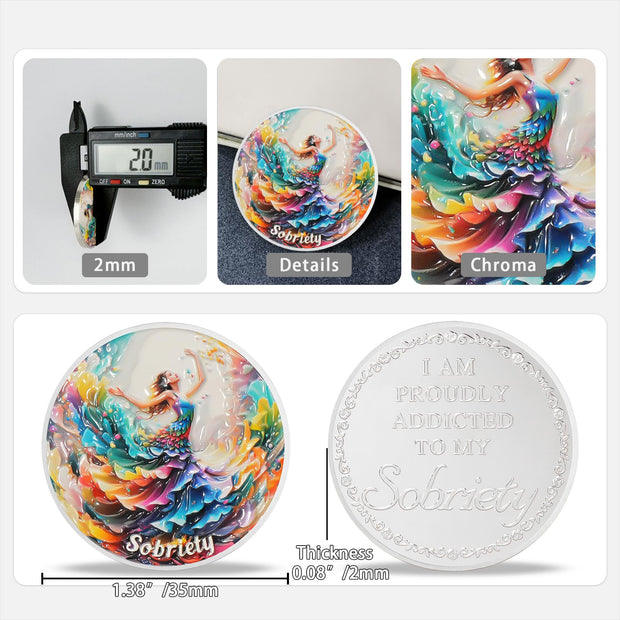Rainbow Dancer Motivational Quote Sobriety Coin for Women