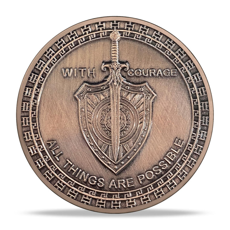 Symbol of Courage and Strength Lion Sword and Shield Challenge Coin