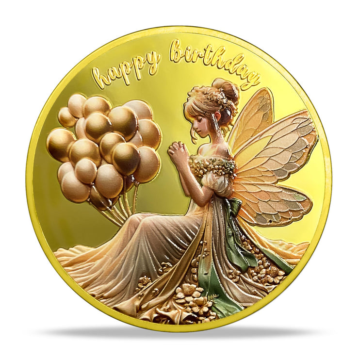 Antique Gold Fairy Angel Happy Birthday Coin