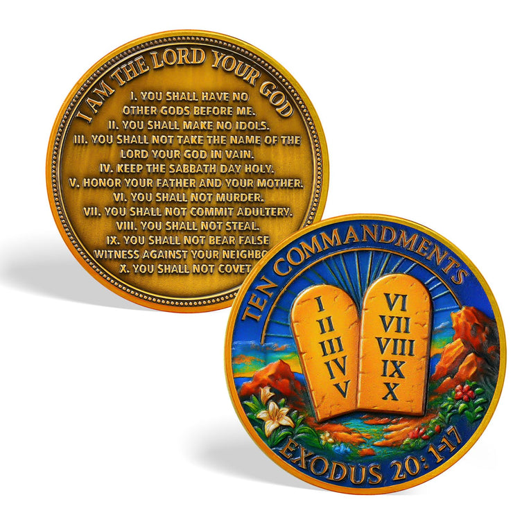 Exodus 20:1-17 Scripture Commandments Christian Challenge Coin
