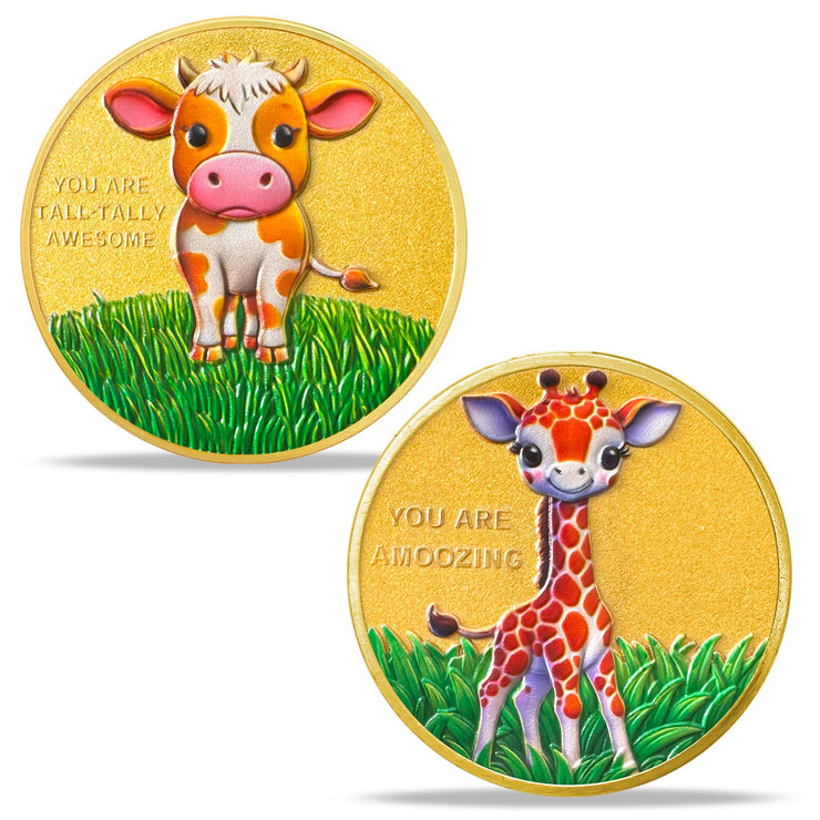 Cute Giraffe and Cow Design Motivational Coins