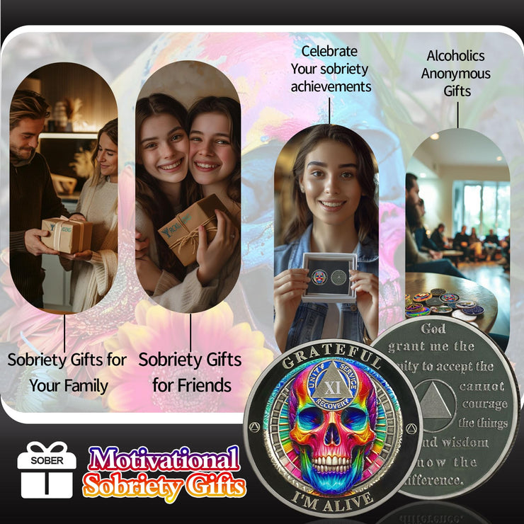 Personalized Rainbow Skull Sobriety Coin
