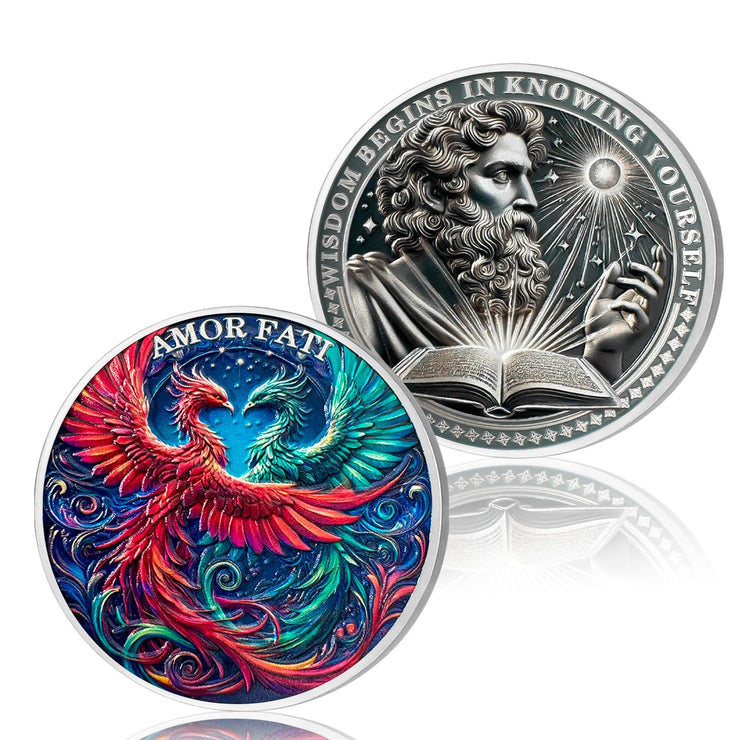Red and Green Phoenix Momento Mori Stoic Coins Stoicism Coin