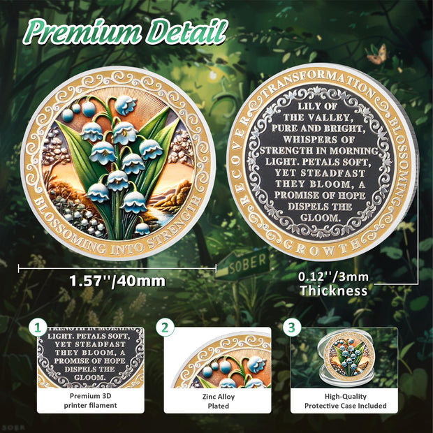 Pretty May Lily of The Valley Birth Flower Sobriety Coin