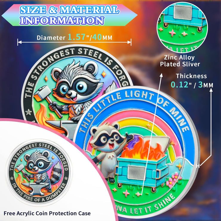 Cute Raccoon Resilience & Hope Dumpster Fire Challenge Coin