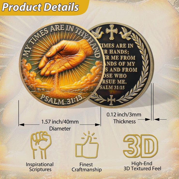 Time in God's Hands with Psalm 31:15 Tokenara Christian Challenge Coin