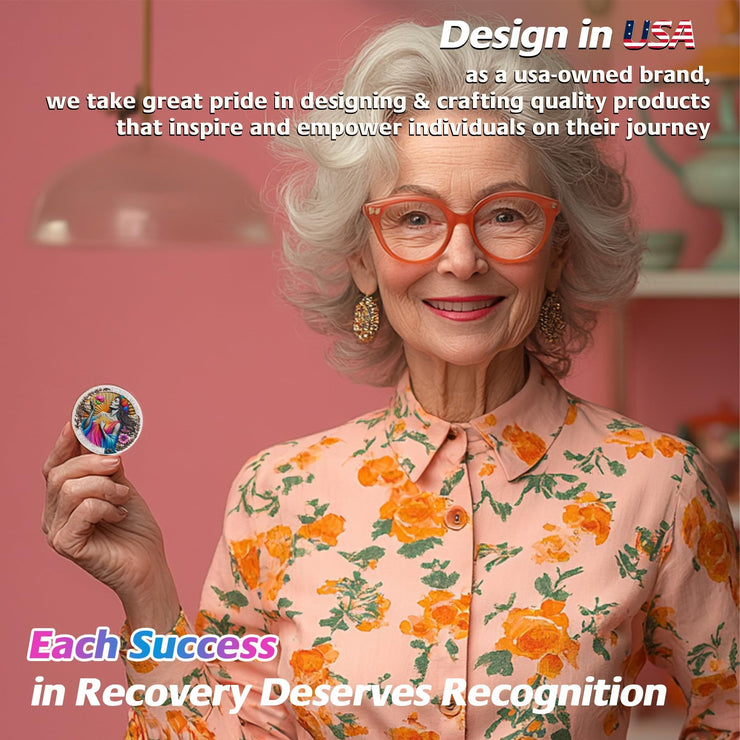 Mom Addiction Recovery Flower One Day at A Time MAMA Sobriety Coin