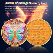 Recovery Vibrant Butterfly Secret of Change Sobriety Coin