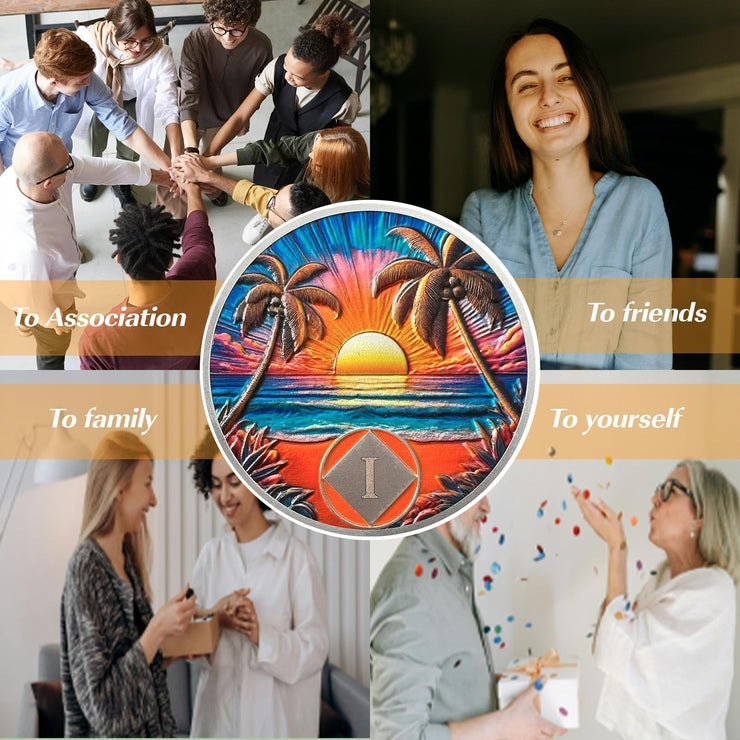 Personalized Beach Sunset Sobriety Coin