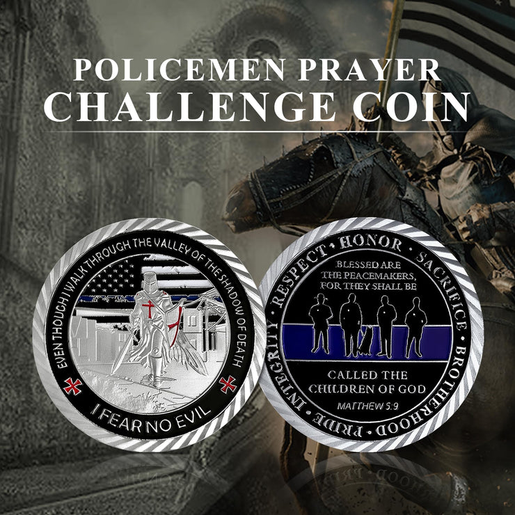 United States Policeman Prayer with Thin Blue Line Law Enforcement Challenge Coin