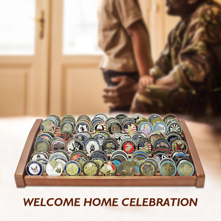 12 Rows Solid Wood  Coin Display Stand Holds 90-100 Coins