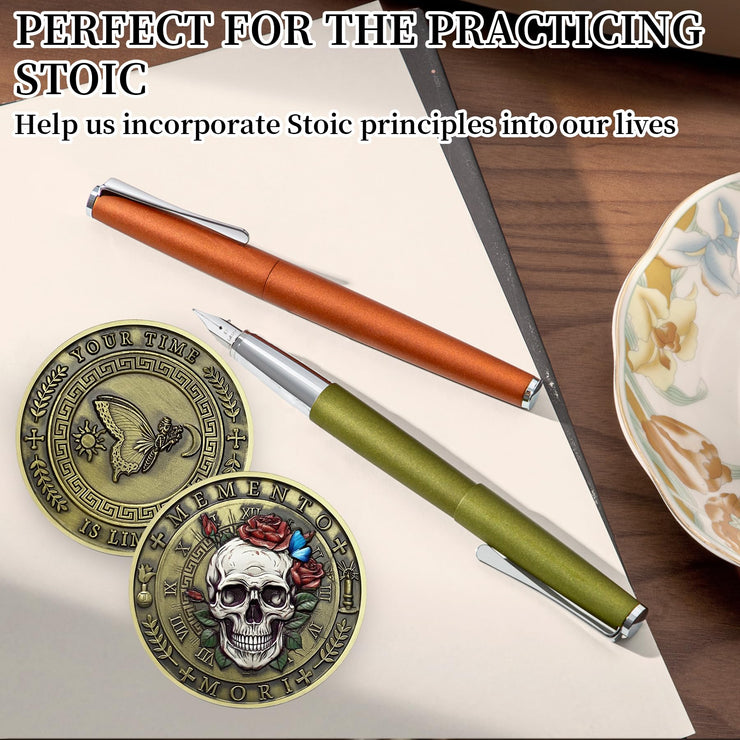 Stoic Reminder Token for Daily Stoic Meditations 3D Skull Memento Mori Challenge Coins