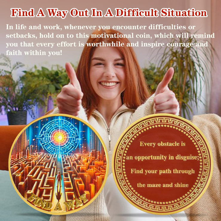Encouragement to Find A Way in The Chaos of Life Labyrinth Light Motivational Challenge Coins