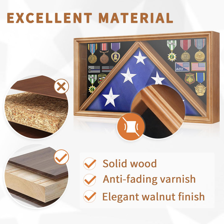 Large Wooden Military Burial Shadow Box Display Case