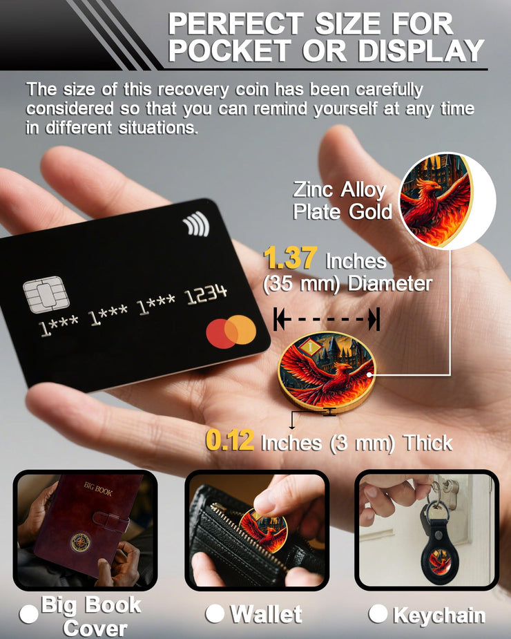 Personalized Rising Phoenix Compass to Guide The Way Sobriety Coin