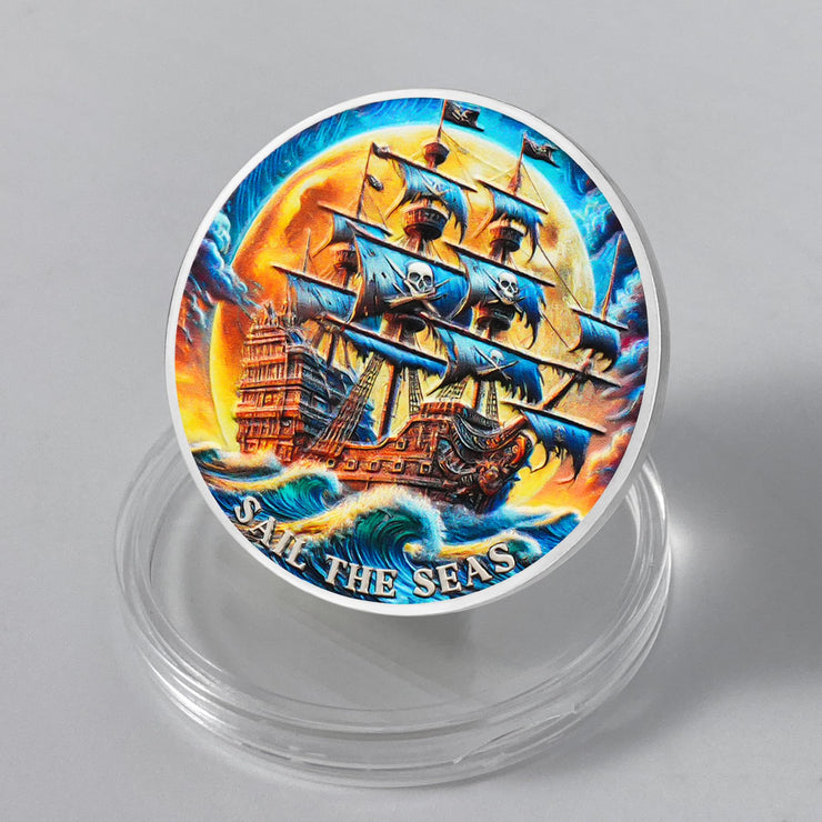 Skull Gothic Pirate Ship Challenge Coin