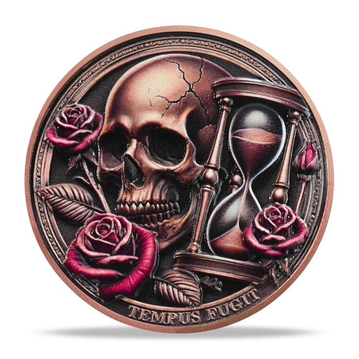 Tempus Fugit Inspirational Stoicism Memento Mori Coin Skull Challenge Coins