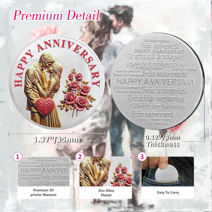 Unique Rose Happy Anniversary Coin