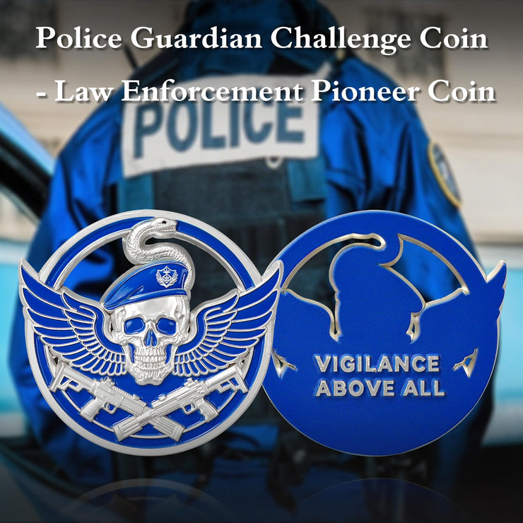 Wings of Vigilance Thin Blue Line Skull Police Challenge Coin