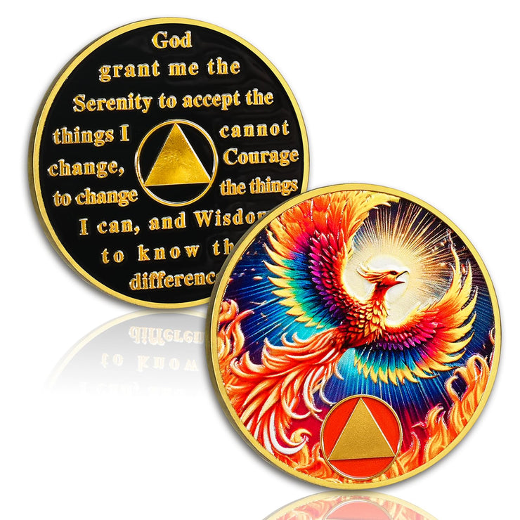 Personalized Rebirth in Fire Phoenix of Light Sobriety Coin