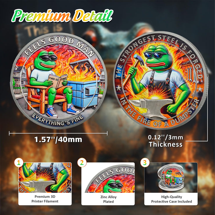 Fun Emotional Support This is Fine Dumpster Fire Frog Challenge Coin